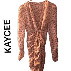 Kaycee Gorgeous Ruched Floral Dress With Long Sleeves